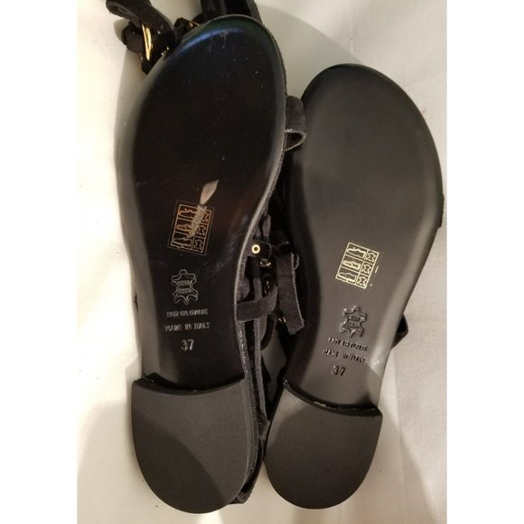 Free People Road Trip Tall Gladiator Sandals Luxe Black Suede Gold Links Size 37 - Picture 6 of 6